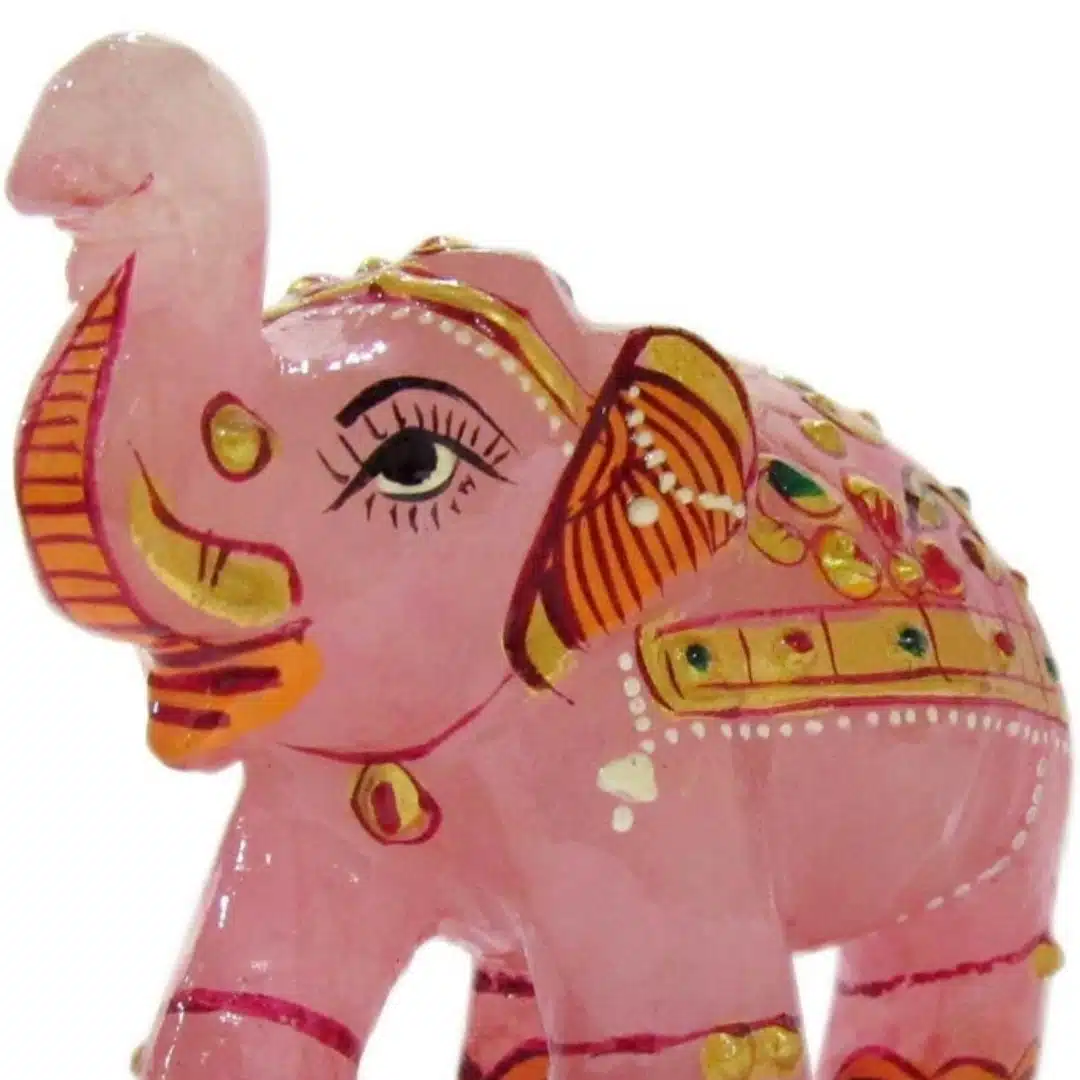 Rose Quartz Elephant Statue – 3 Inch Crystal Decor - Image 3