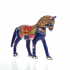 Metal Blue Horse Figurine With Folk Art Design