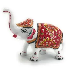 Metal Elephant Statue – White Body with Embossed Painted Work - Image 4
