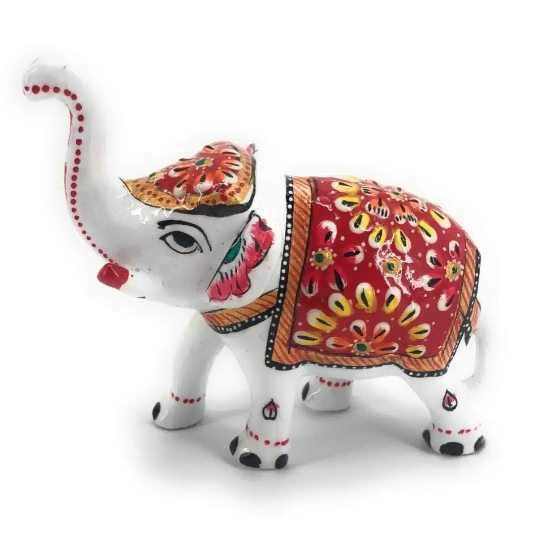 Metal Elephant Statue – White Body with Embossed Painted Work - Image 4