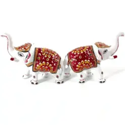Metal Elephant Statue – White Body with Embossed Painted Work - Image 2