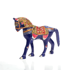 Metal Painted Horse Statue – Blue Body Decorative Showpiece - Image 2