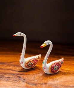 metal swan pair, hand painted decorative figure