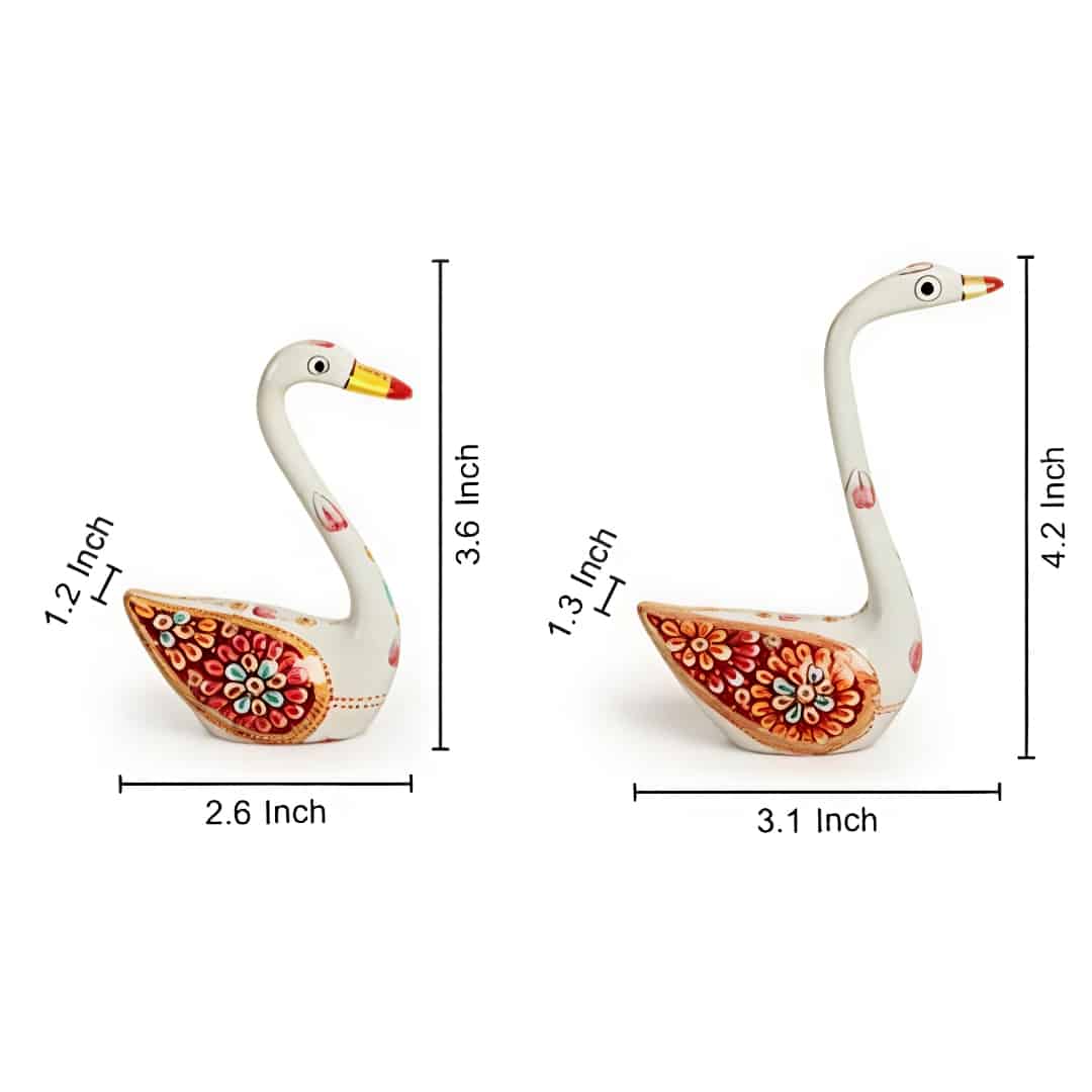 Metal Swan Pair – Embossed Painted Work Decorative Statue - Image 2