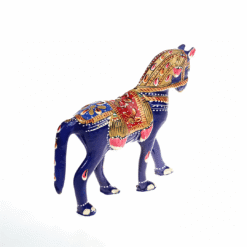 Metal Painted Horse Statue – Blue Body Decorative Showpiece - Image 3