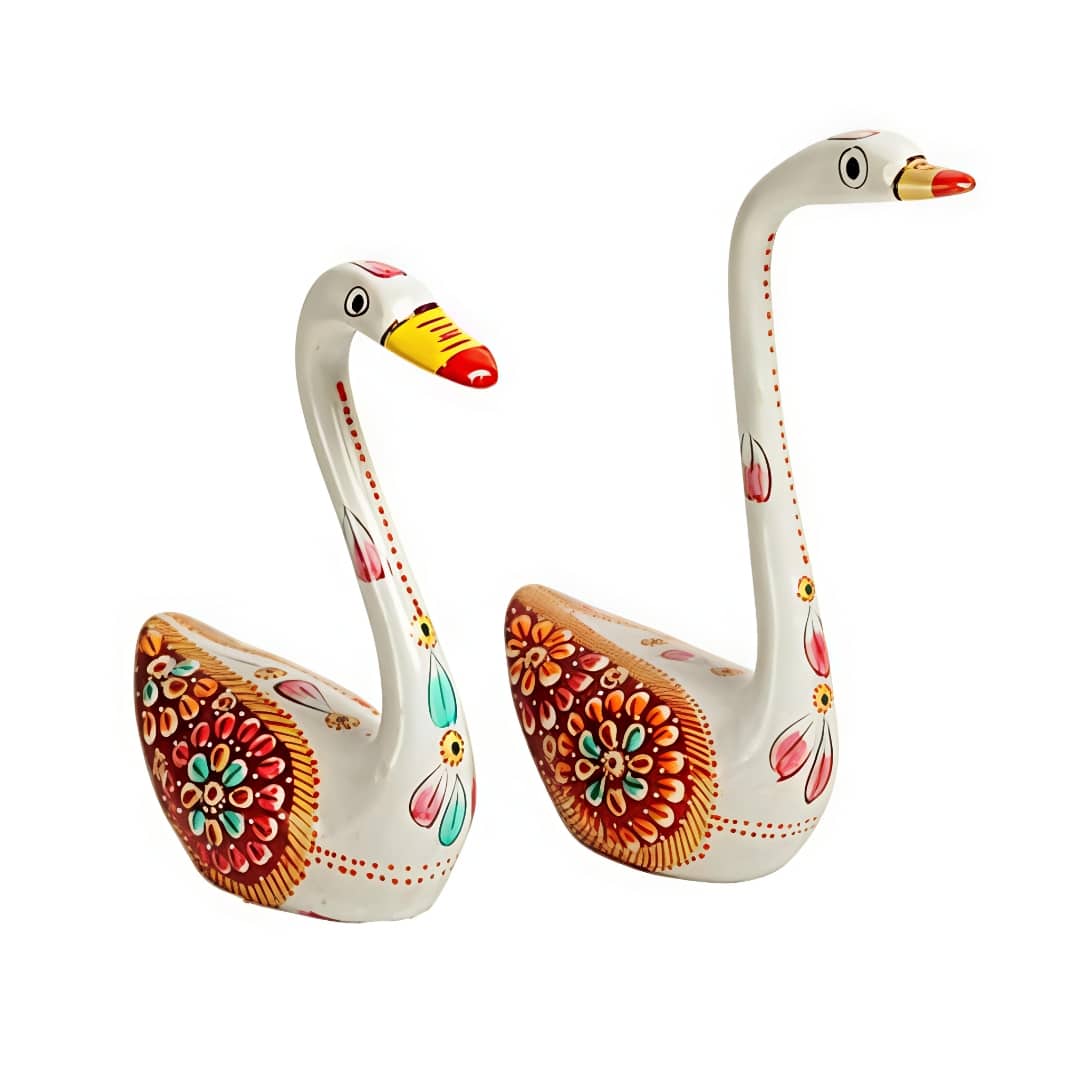 Metal Swan Pair – Embossed Painted Work Decorative Statue - Image 4