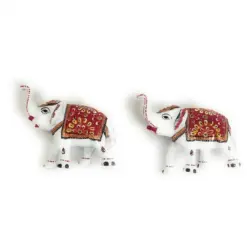 Metal Elephant Statue – White Body with Embossed Painted Work - Image 3