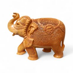 wooden jali elephant statue trunk up