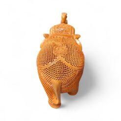 Hand-Carved Wooden Jali Elephant Statue – Trunk Up - Image 6