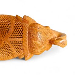 Hand-Carved Wooden Jali Elephant Statue – Trunk Up - Image 7