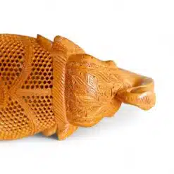 Hand-Carved Wooden Jali Elephant Statue – Trunk Up - Image 7