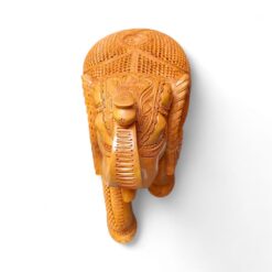 Hand-Carved Wooden Jali Elephant Statue – Trunk Up - Image 2