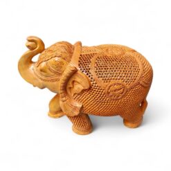 Hand-Carved Wooden Jali Elephant Statue – Trunk Up - Image 3