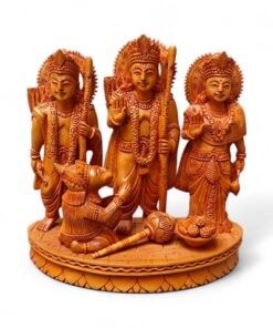 Wooden Lord Rama, Sita, Lakshmana and Hanuman devotional statue.