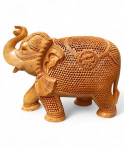 wooden jali elephant statue trunk up