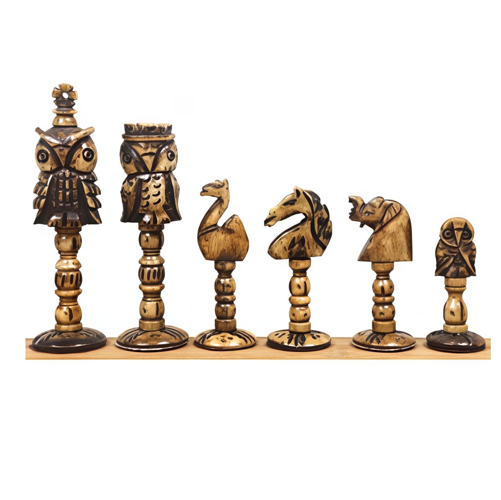 Hand-Carved Bone Owl Theme Chess Set | 4.1 Inch King Luxury Chess - Image 4