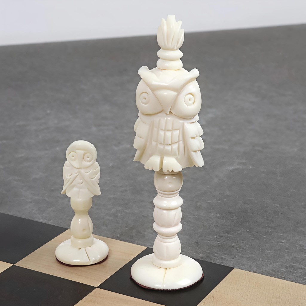 Hand-Carved Bone Owl Theme Chess Set | 4.1 Inch King Luxury Chess - Image 9