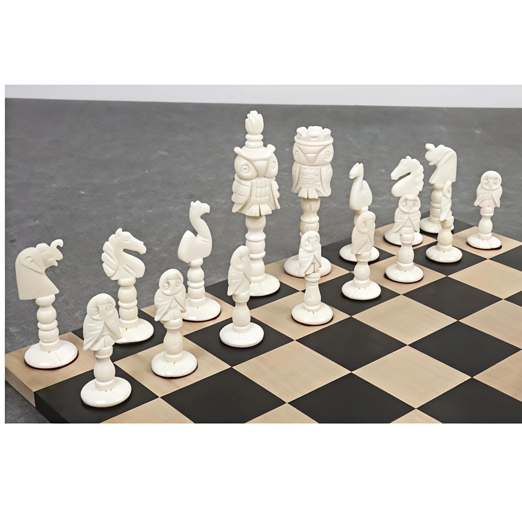 Hand-Carved Bone Owl Theme Chess Set | 4.1 Inch King Luxury Chess - Image 2