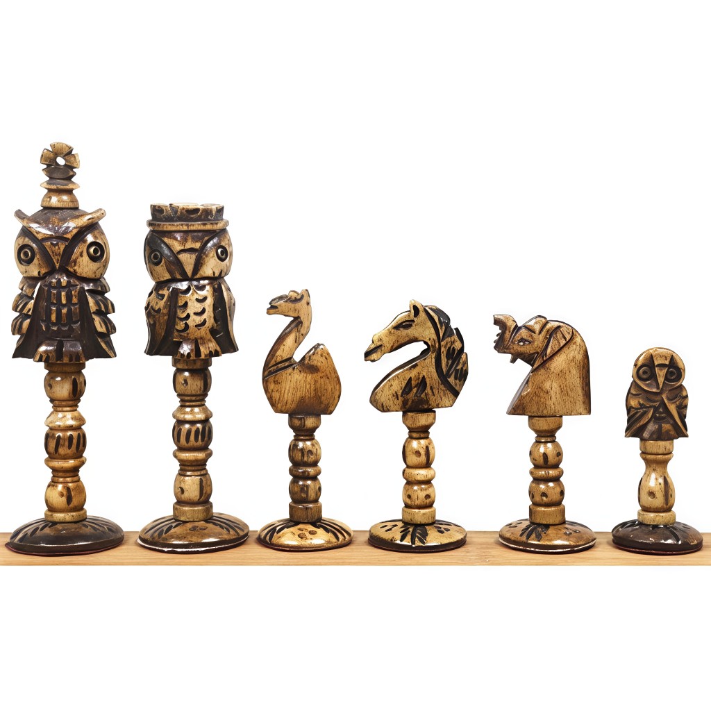 Hand-Carved Bone Owl Theme Chess Set | 4.1 Inch King Luxury Chess - Image 6