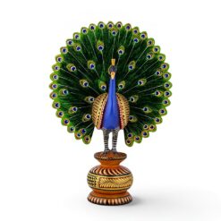 Hand Painted Wooden Peacock | Love Birds Wood Statue - Image 3
