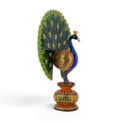 Hand Painted Wooden Peacock | Love Birds Wood Statue - Image 2