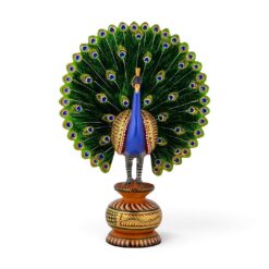 Hand Painted Wooden Peacock | Love Birds Wood Statue - Image 5
