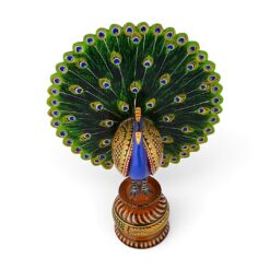 Hand Painted Wooden Peacock | Love Birds Wood Statue - Image 4