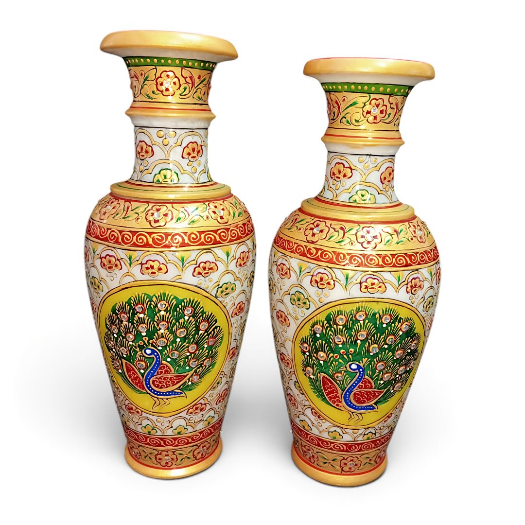 Hand Painted Marble Vase | Floral Decorative Vase - Image 3
