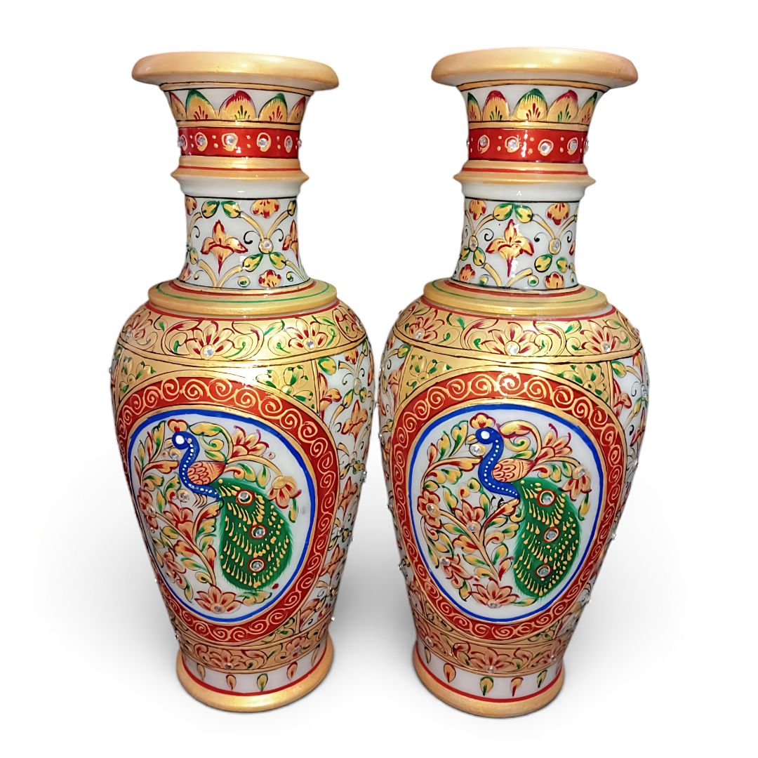 Hand Painted Marble Vase | Floral Decorative Vase