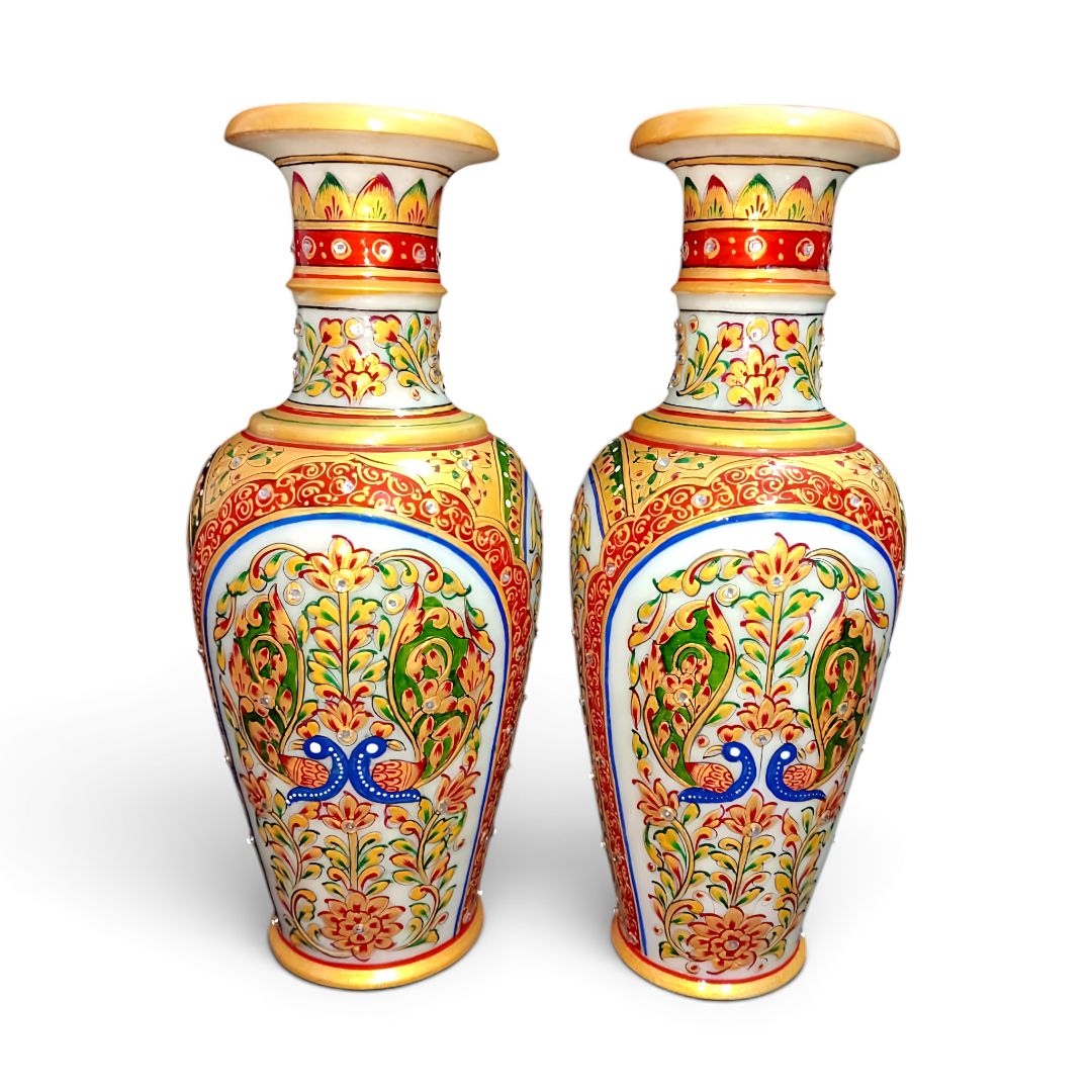 Hand Painted Marble Vase | Floral Decorative Vase - Image 2