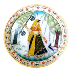 Hand Painted Marble Decorative Plate | Mughal Art - Image 3