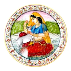 Hand Painted Marble Decorative Plate | Mughal Art - Image 4
