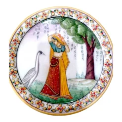 Hand Painted Marble Decorative Plate | Mughal Art - Image 2