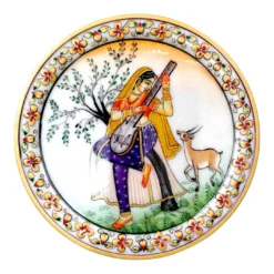 Hand Painted Marble Decorative Plate | Mughal Art