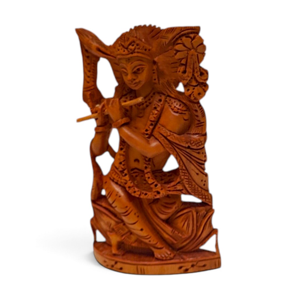 Sandalwood Lord Krishna Statue | Hand Carved Wooden Idol - Image 3
