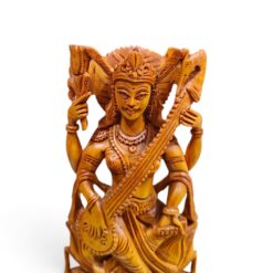 Sandalwood Saraswati Idol | Hand Carved Wooden Statue - Image 5