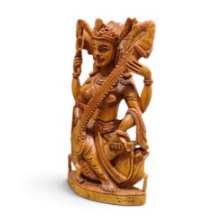 Sandalwood Saraswati Idol | Hand Carved Wooden Statue - Image 4