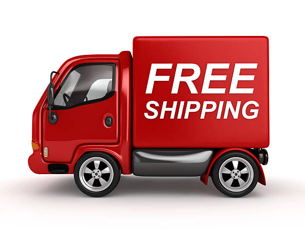 Red delivery truck with free shipping text, perfect for promoting wooden handicrafts.